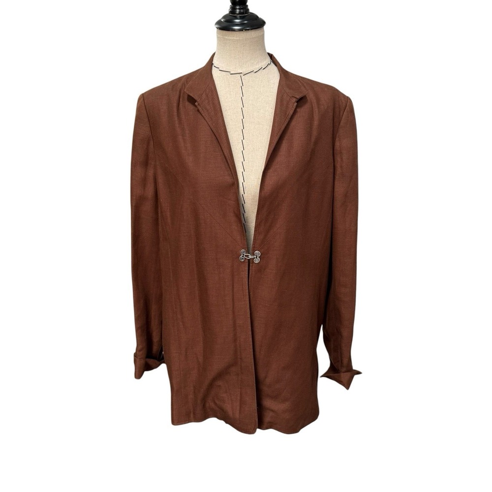 Pursuits Women's Linen Blend Dk Brown Long Sleeve Classic Vintage Lined Size 16